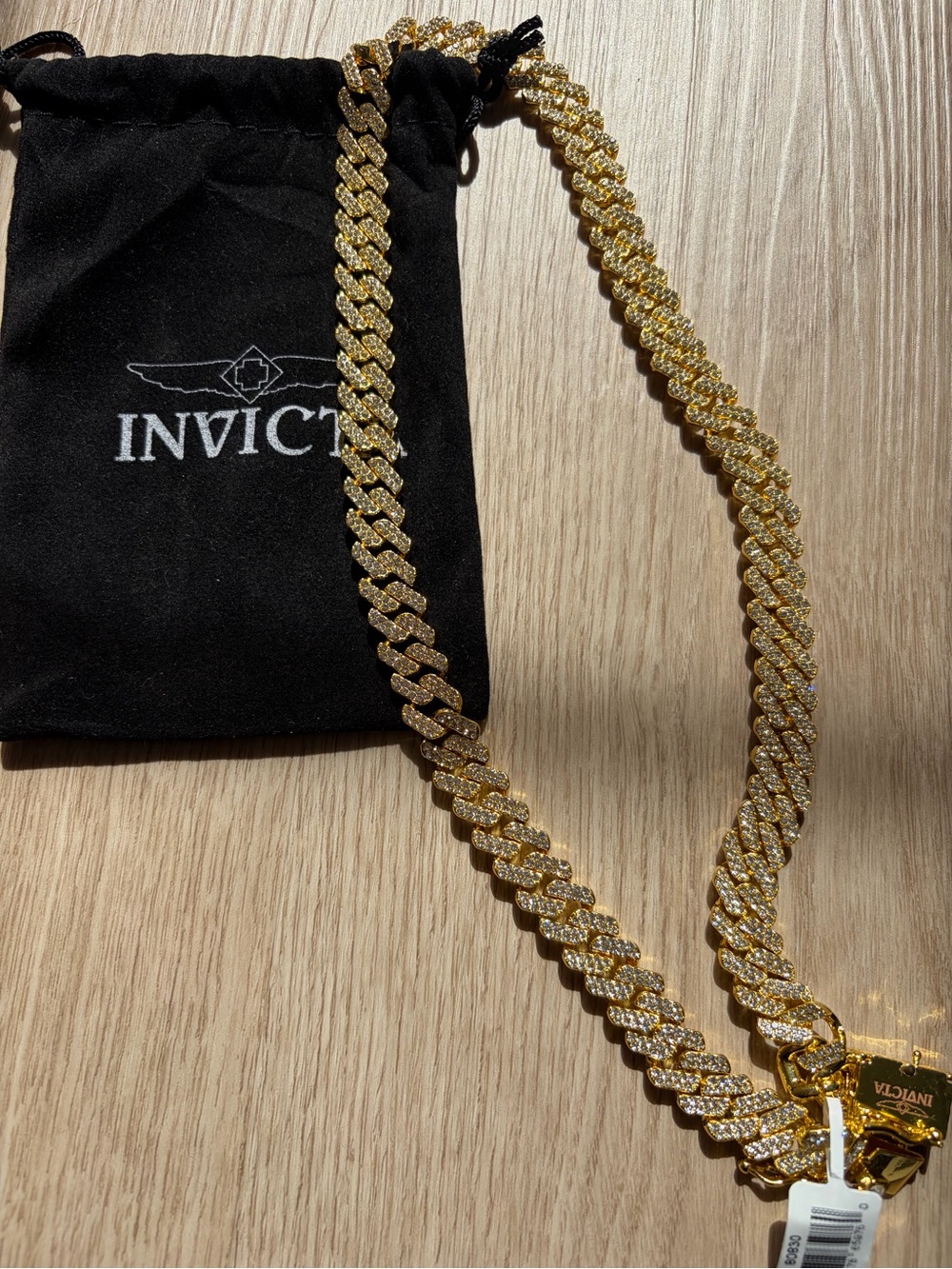 Invicta Gold and Crystal Pave Cuban Link Necklace